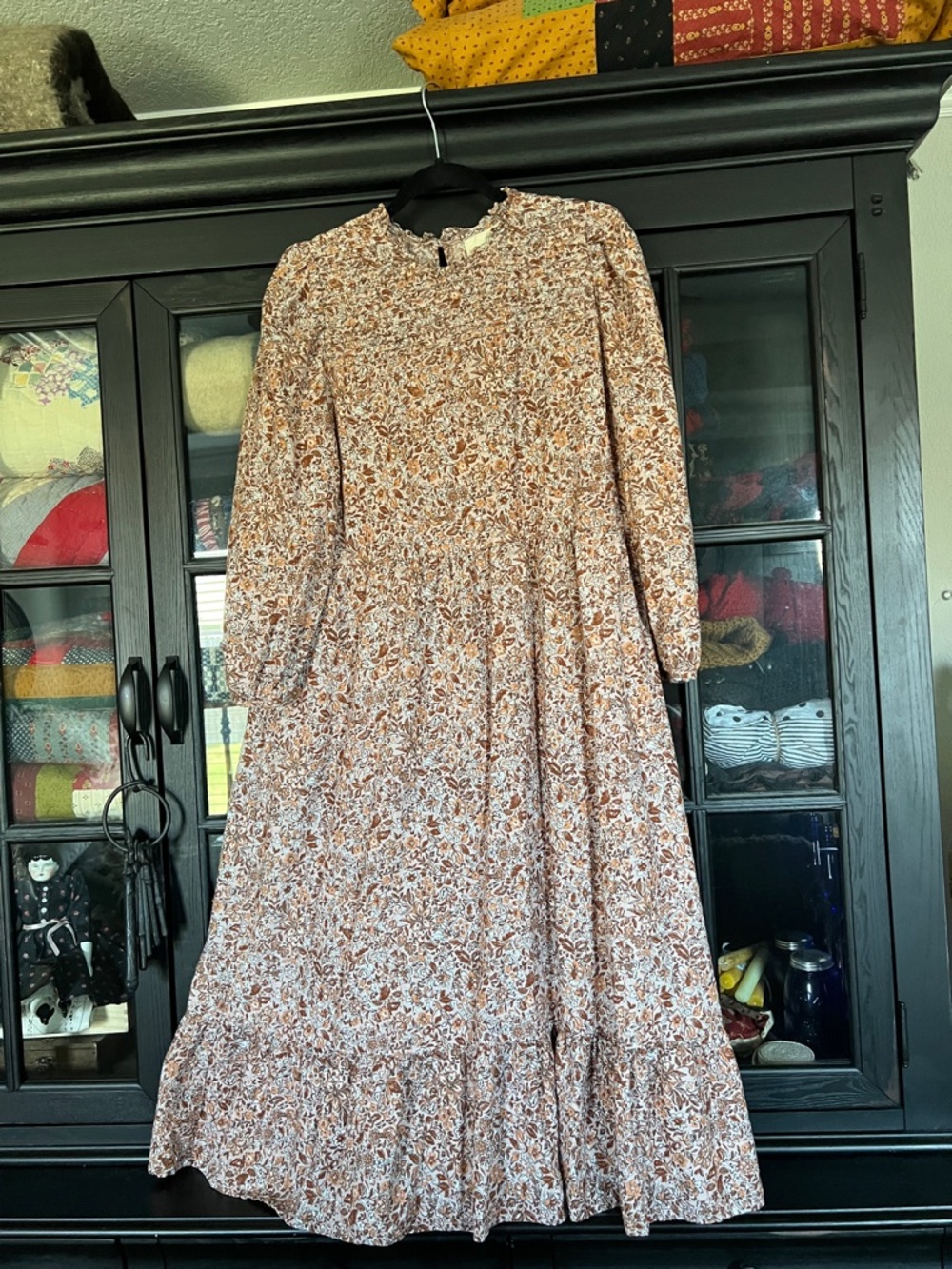 Universal Thread Floral Midi Dress in Brown and Cream - Picture 2 of 3